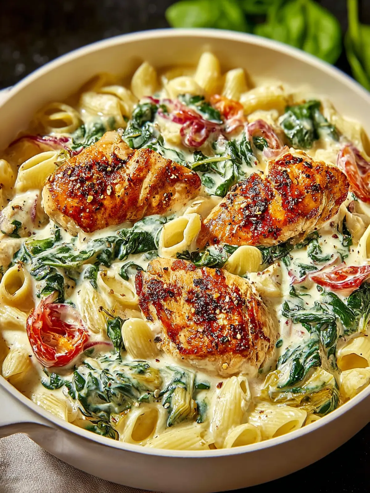 Creamy Spinach and Artichoke Chicken Pasta Delight First Image