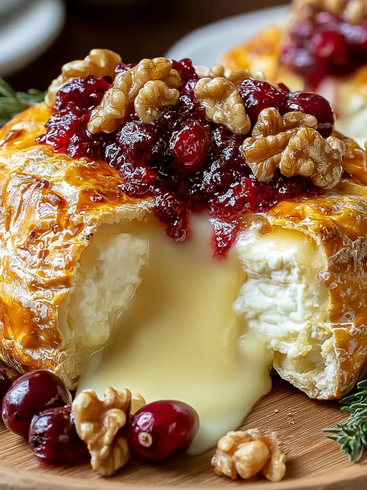 Decadent Baked Stuffed Brie with Cranberries & Walnuts First Image