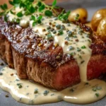 Juicy Steak with Creamy Garlic SauceJuicy Steak with Creamy Garlic SauceJuicy Steak with Creamy Garlic Sauce First Image