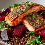 Savory Mustardy Salmon with Beetroot and Lentils Recipe First Image
