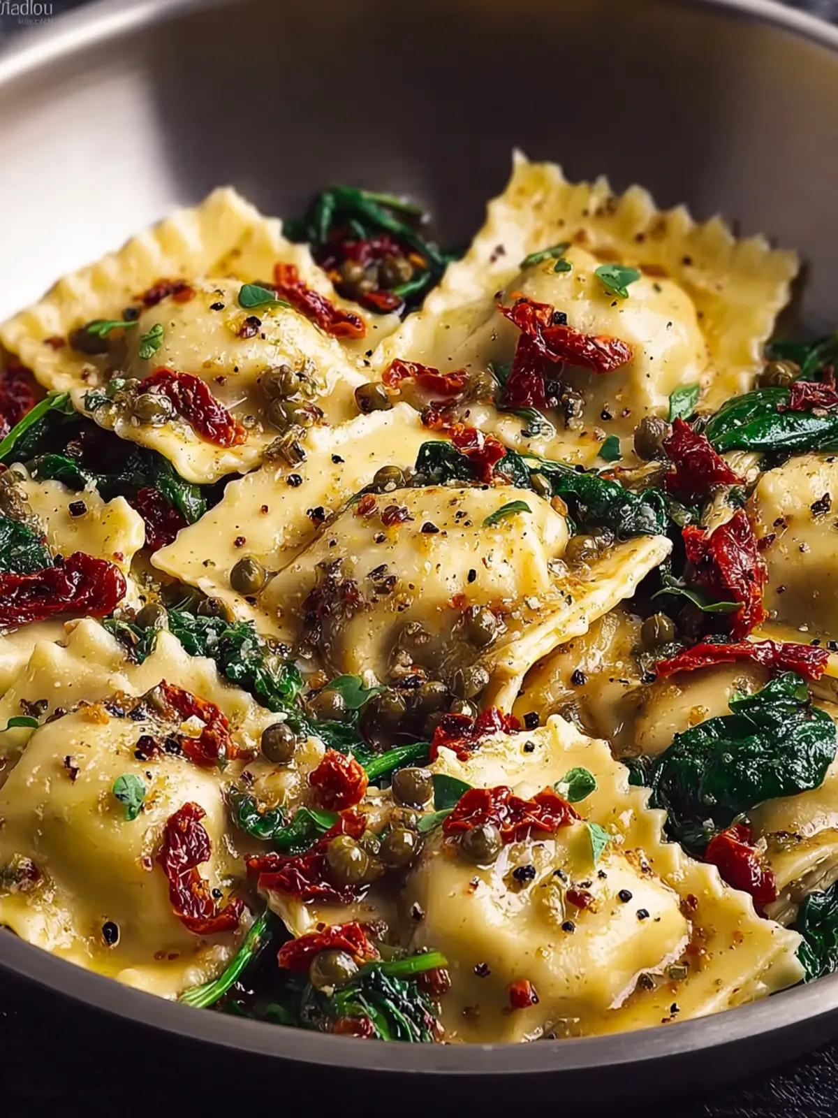 Italian Ravioli with Spinach, Artichokes, Capers, Sun-Dried Tomatoes First Image