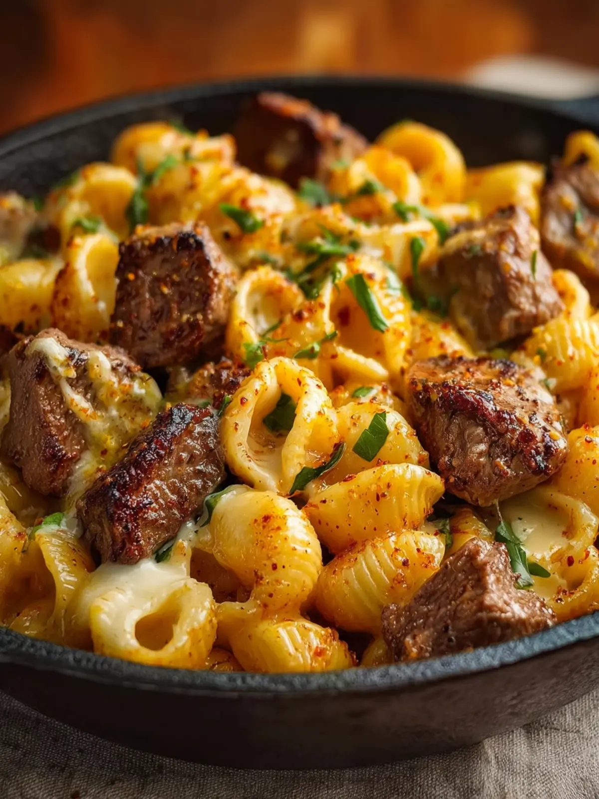 cajun steak bites cheesy shells First Image